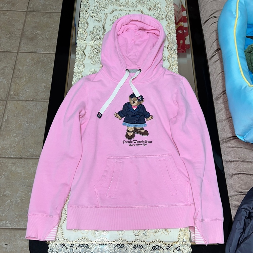 Pink hoodie with teddy bear pattern